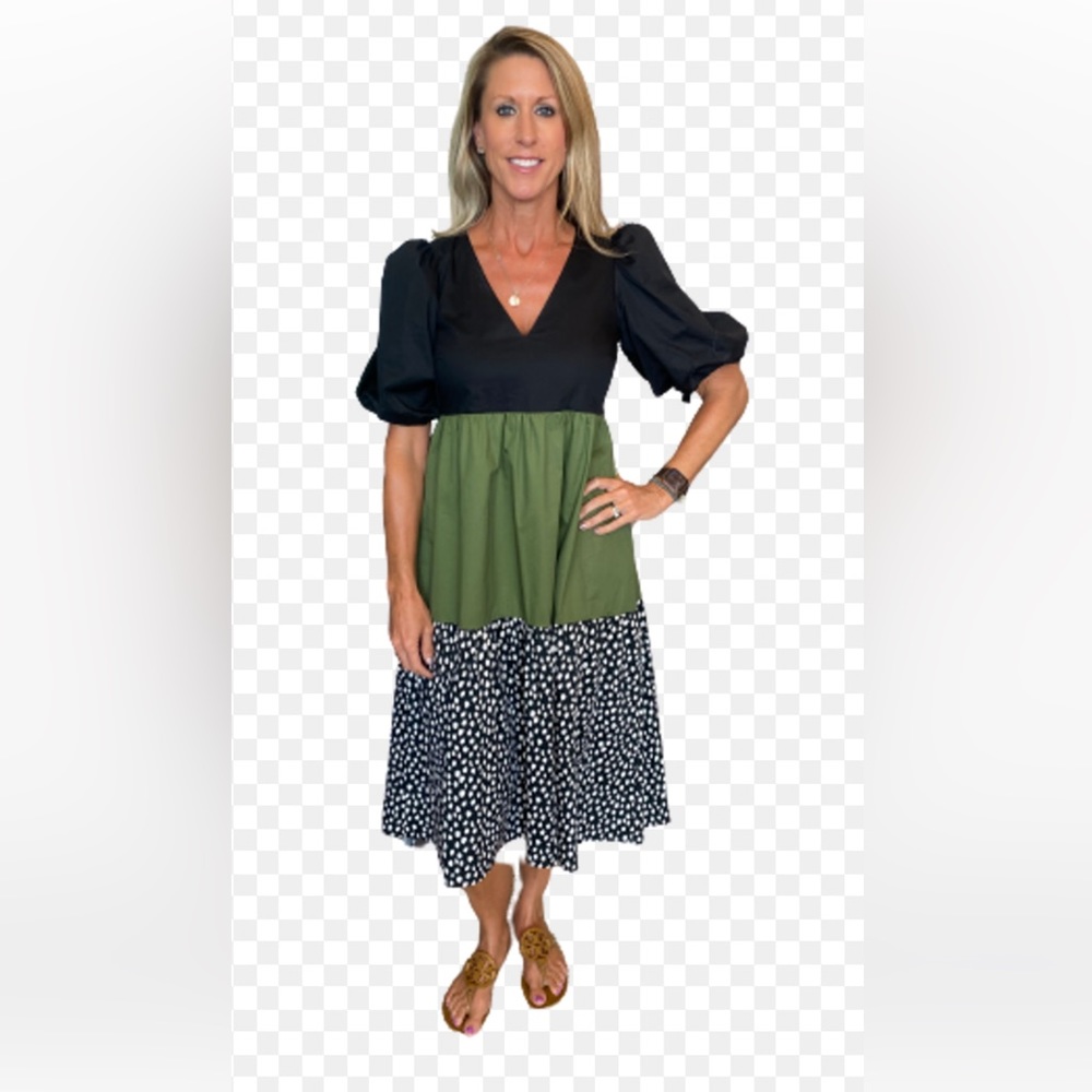 THE BRAWLEY DRESS IN DALMATIAN COLOR BLOCK BY CROSBY XL NWT!